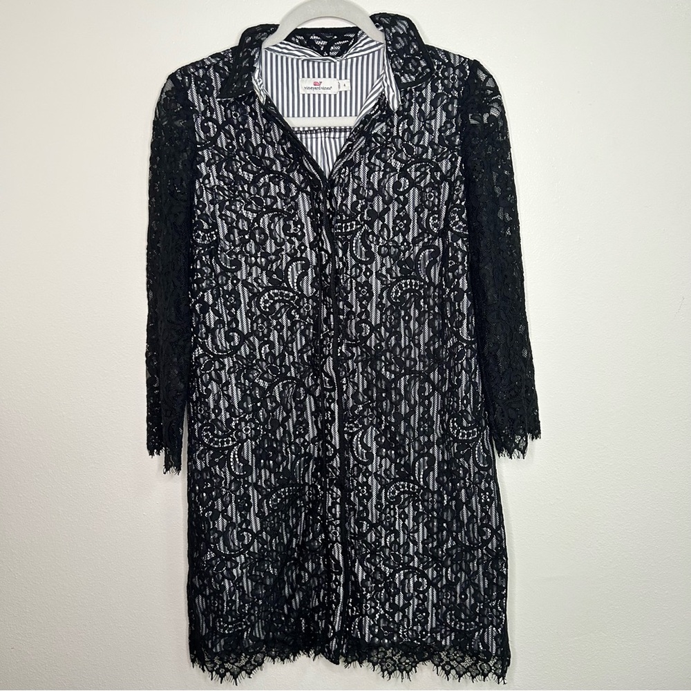 Vineyard Vines lace striped button down shirt dress